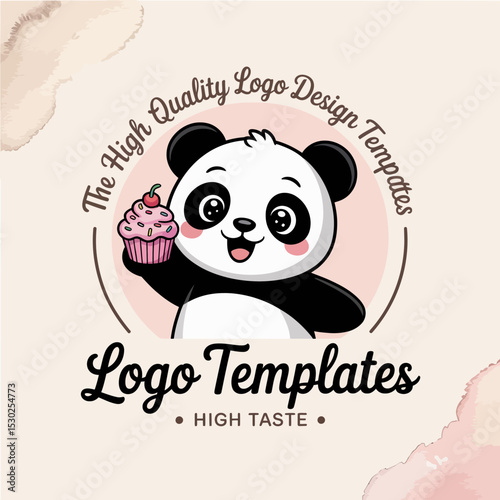 Panda with Cupcake - Logo Template