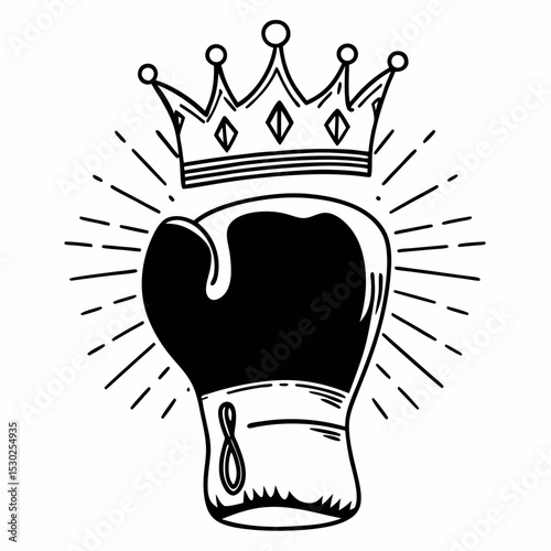 Boxing glove with a crown and radiating lines drawing