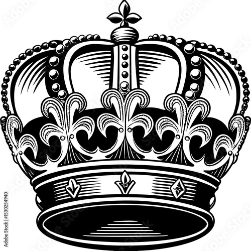 Illustration of a detailed black and white royal crown