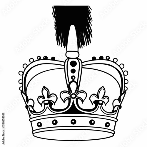 Illustration of an ornate crown with a feather on top