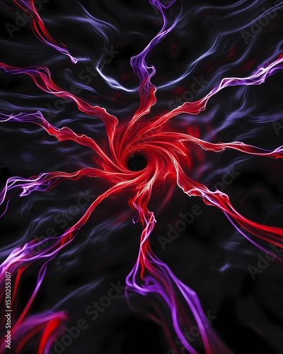 Abstract red smoke swirls with flowing energy, a vibrant design of color and light against a black background