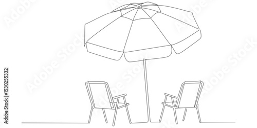 Beach Umbrella with Chairs – Minimalist Continuous Line Vector Illustration