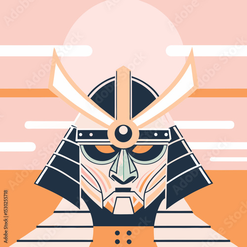 Illustration of a samurai warrior with helmet and sun design