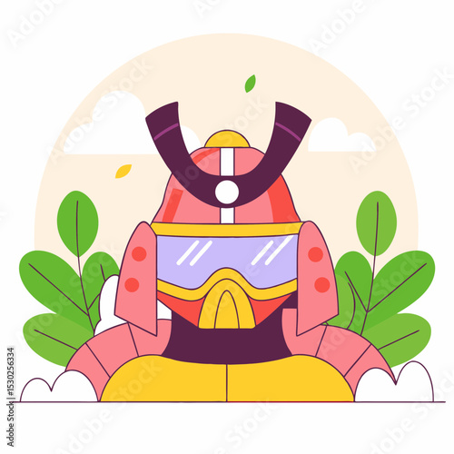 Illustration of a samurai warrior with helmet and visor