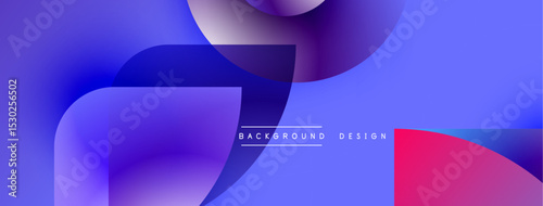 Abstract fluid shapes blend, creating vibrant purple, blue, pink gradients. Modern design evokes energy, movement, depth.