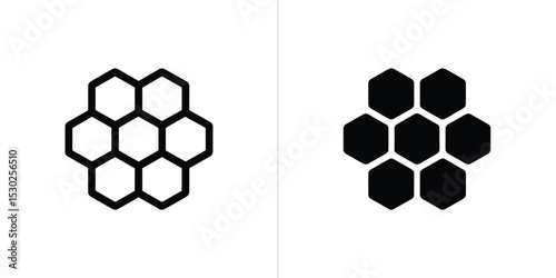 Black and White Illustration of Honeycomb Structure, Geometric Pattern with Hexagons on White Background