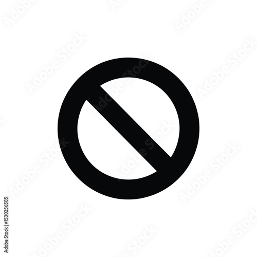 Black Circle with Diagonal Line Through It on White Background, Prohibition Symbol