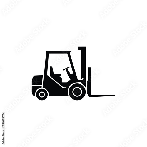 Black Forklift Truck Silhouette Industrial Equipment for Lifting, Warehousing and Construction Projects
