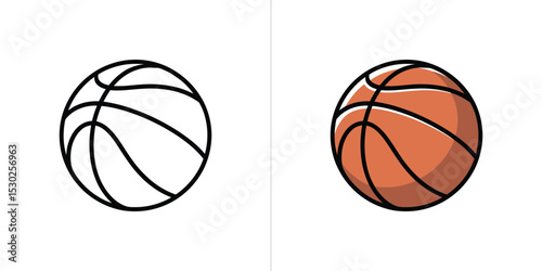 Cartoon Basketball Outline and Colored Illustration on White Background for Design Purposes