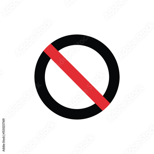 Forbidden Symbol Black Circle with Red Diagonal Line on White Background, Prohibition Sign