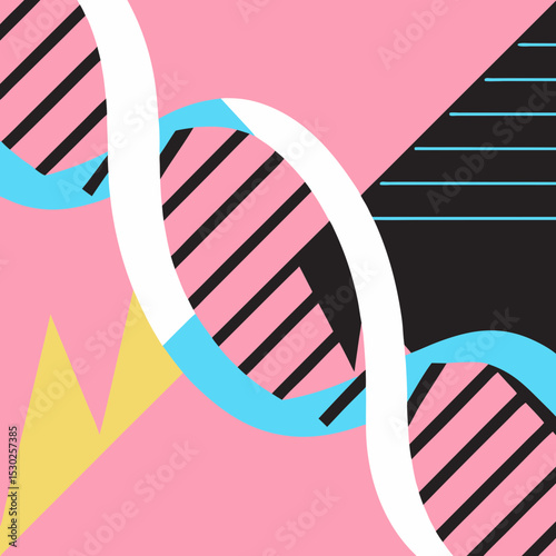 Abstract dna strand with geometric shapes and pink hues