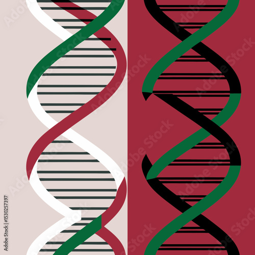Illustration of two dna strands with different color schemes