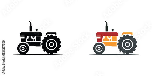 Illustration Showing Two SidebySide Tractor Icons, One Black and One MultiColored