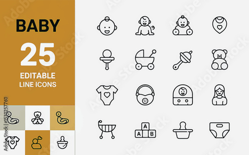 Baby Line Editable Icons set. Vector illustration in modern thin line style of children care related icons (1)_traced