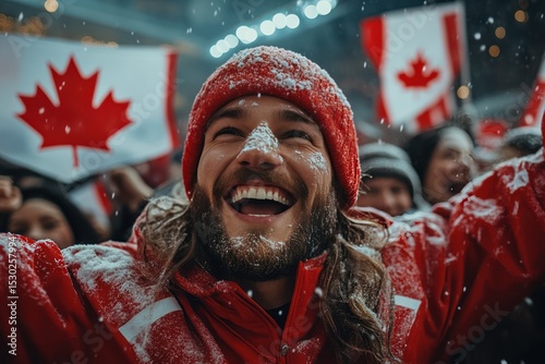 Excitement fills the air as hockey fans celebrate passionately in a vibrant stadium under bright lights