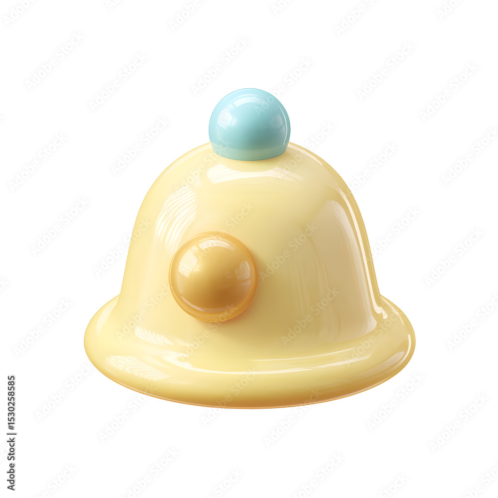 Fototapeta premium A cute 3D rendered icon depicting a light yellow collar with a turquoise bell featuring a soft plastic like texture and a rounded cartoon inspired design