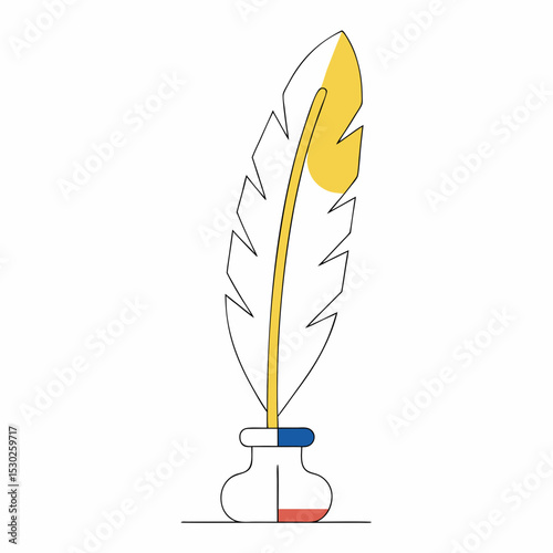Illustration of a feather quill in an inkwell design art