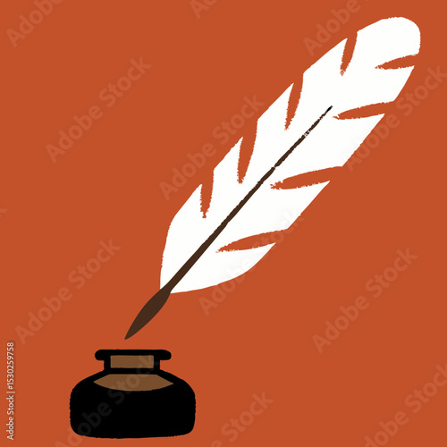 Illustration of a white quill pen and a black inkwell