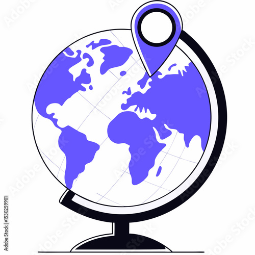 Globe with continents and location pin pointing a spot