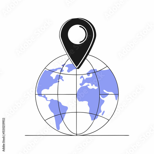 Globe with continents and a black location pointer above