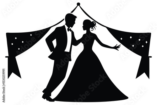 Silhouette of a couple dancing at a wedding reception