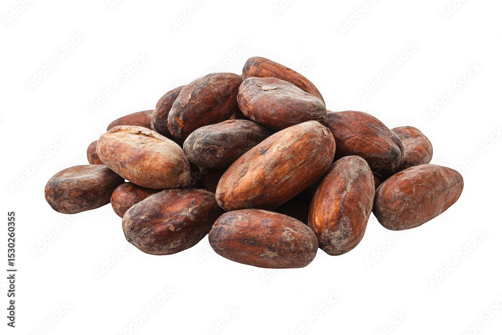 Obraz premium Pile of raw cacao beans cocoa seeds ingredients food culinary chocolate making ingredient isolated on transparent background