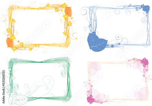 Elegant floral frames with leaves and swirls in multiple pastel colors for designs