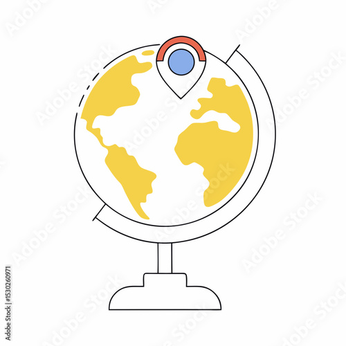 Illustration of a globe with a location pin on the world