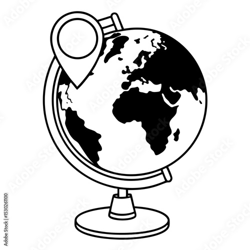 Globe with continents and location pin in outline style