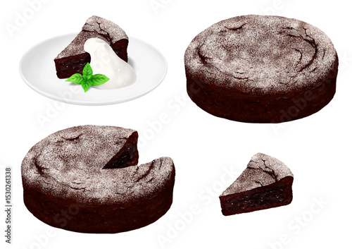 ベクター　ガトーショコラ色々　ホールケーキ　カットケーキ　