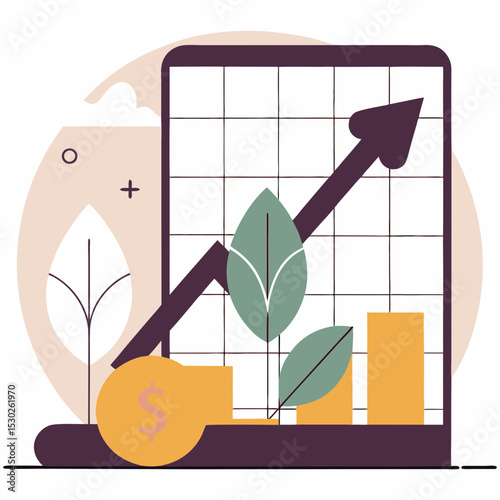Illustration of financial growth with upward trending arrow