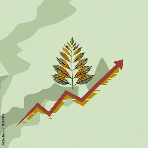 Stylized plant with upward trending arrow illustration