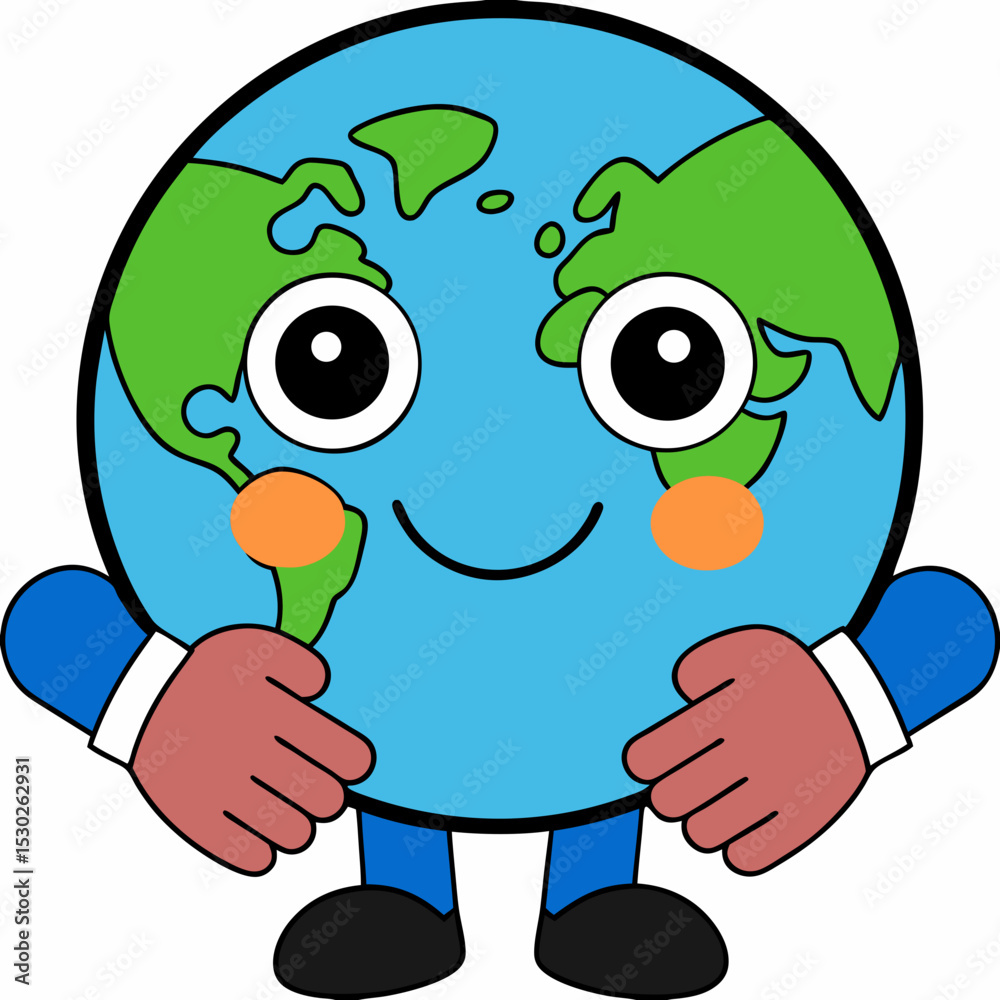Obraz premium Cartoon earth character with arms and face illustration