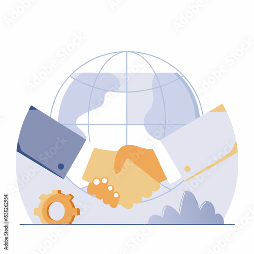 Illustration of a global partnership with a handshake