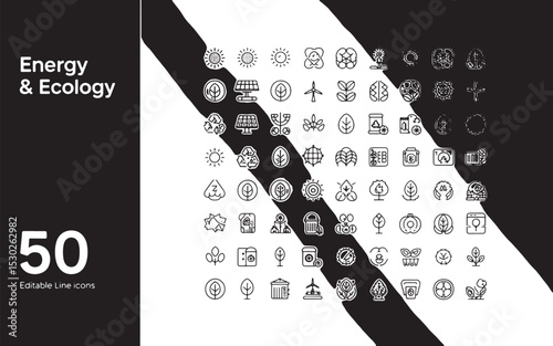 50 Editable Line Icons Energy, Ecology, and Sustainability Set