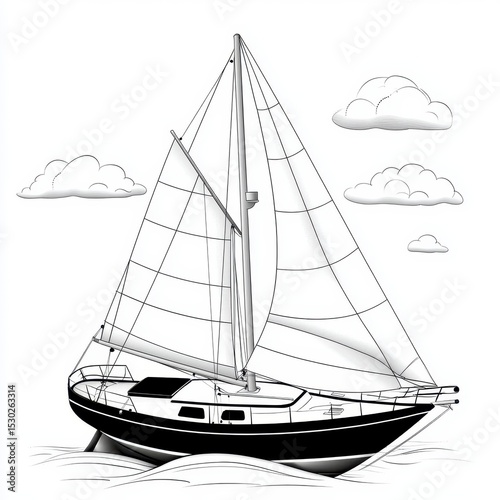 Black and White Sailboat Illustration on Calm Water