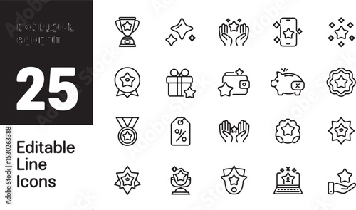 Exclusive Benefits 25 Editable Line Icons of Rewards, Bonuses & Loyalty Programs
