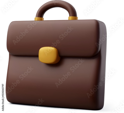 3D Vector Brown Briefcase Icon Isolated