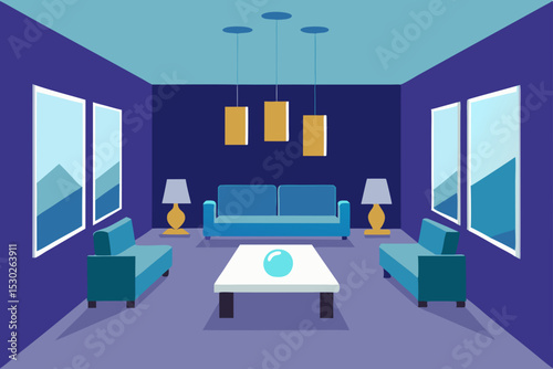 Modern Living Room Interior Design Elegant Purple and Teal Color Scheme with Crystal Ball Centerpiece