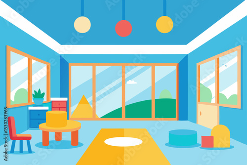 Bright and Cheerful Classroom Illustration  Perfect for Preschool or Early Childhood Education Designs