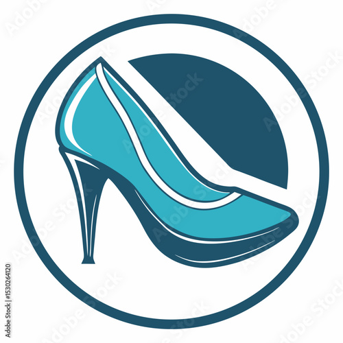 Illustration of a teal high heel shoe inside a circle