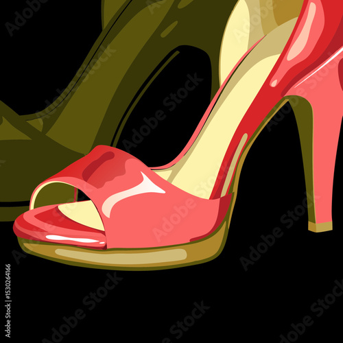 Illustration of two high heels one red and one greenish