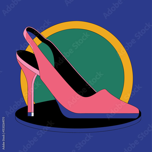 Illustration of a pink slingback heel with color blocking