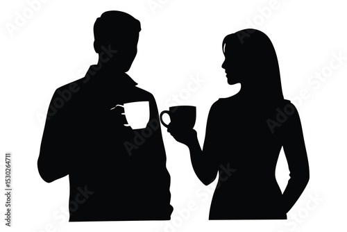 Silhouette of couple holding coffee cups