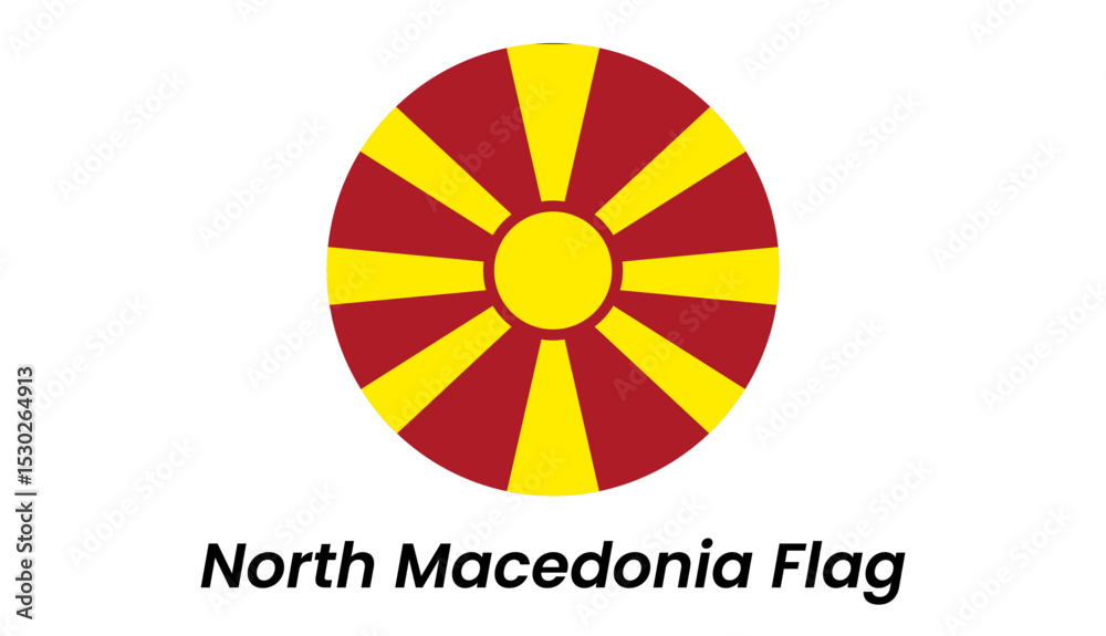Obraz premium Circular North Macedonia Flag Design, Red and Gold Sunburst