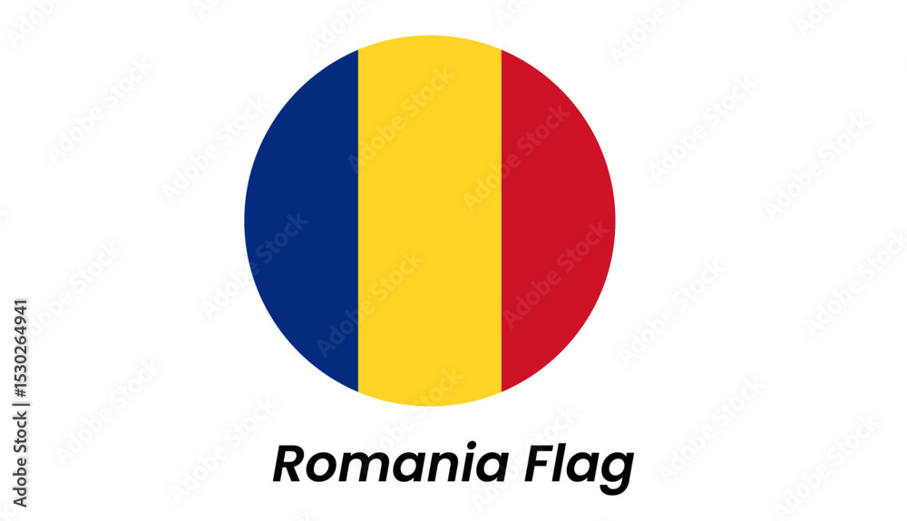 Fototapeta premium Circular Romanian Flag Icon: Blue, Yellow, Red Tricolor