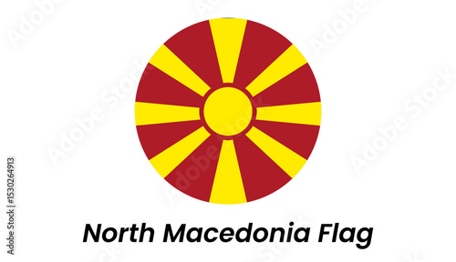 Circular North Macedonia Flag Design, Red and Gold Sunburst