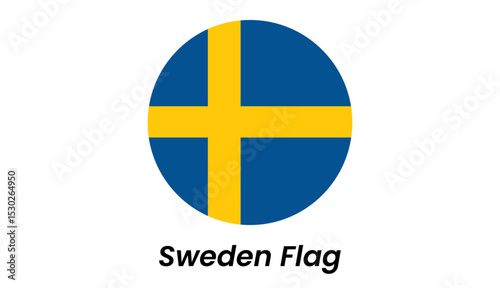 Circular Swedish Flag Icon:  Nordic Blue and Gold Cross