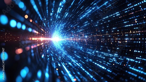 Abstract digital data stream network technology background with light burst effect