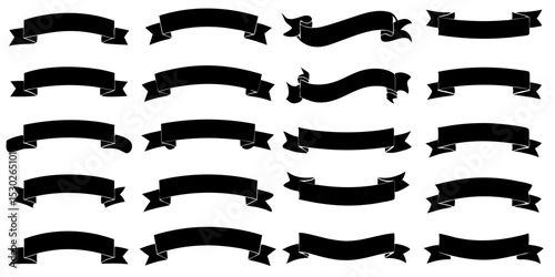 Collection of black ribbon banners for design